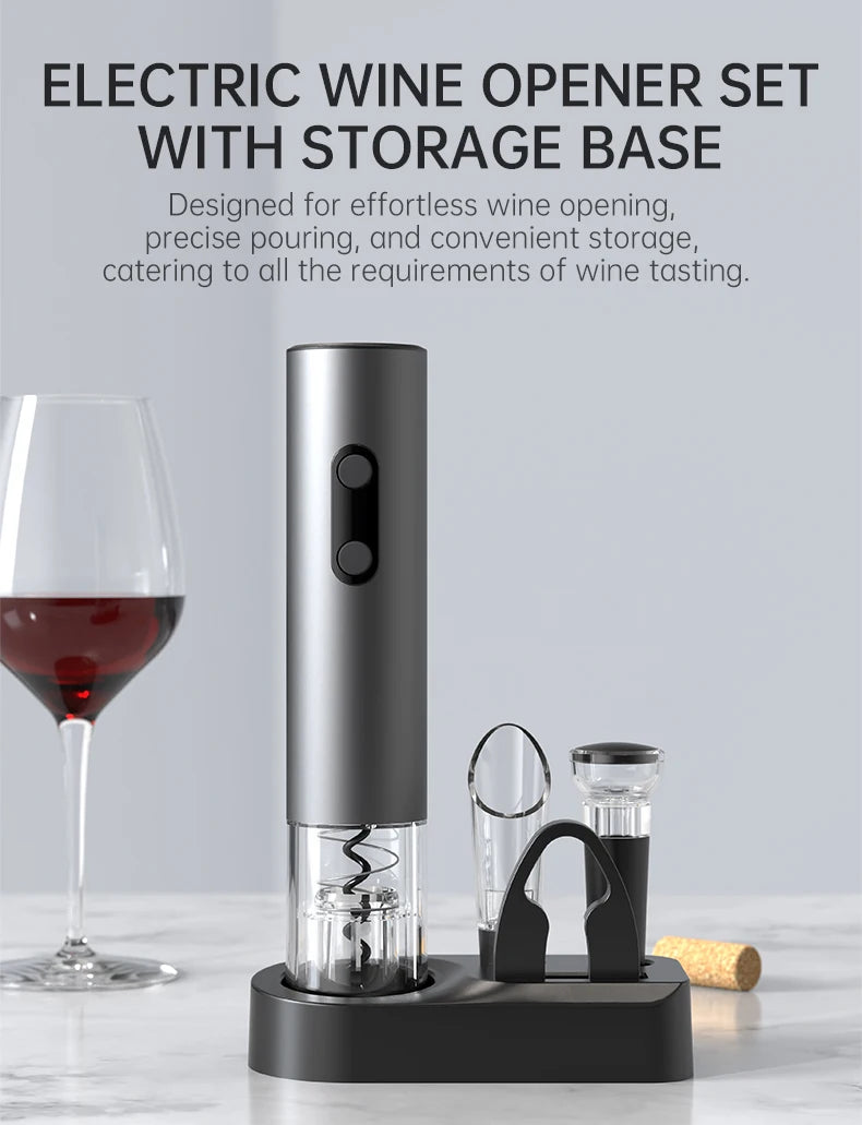 Electric Wine Opener Set Automatic Corkscrew With Foil Cutter One-click Button Battery Operated Bottle Opener.