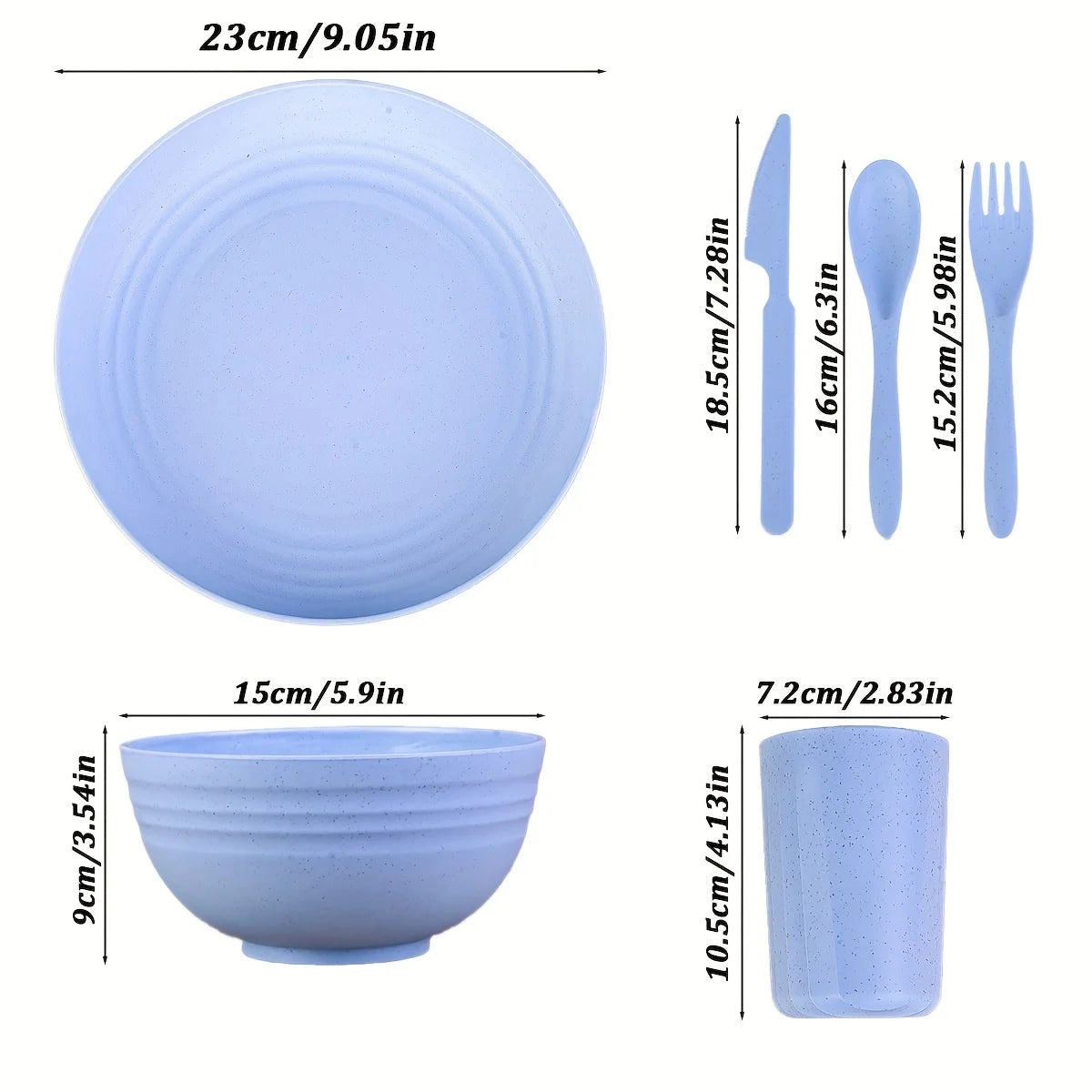 24pcs Wheat Straw Dinnerware Set for 4, Wheat Straw Plates and Bowls Set,Reusable Plastic Plates，Kids Dinnerware Set