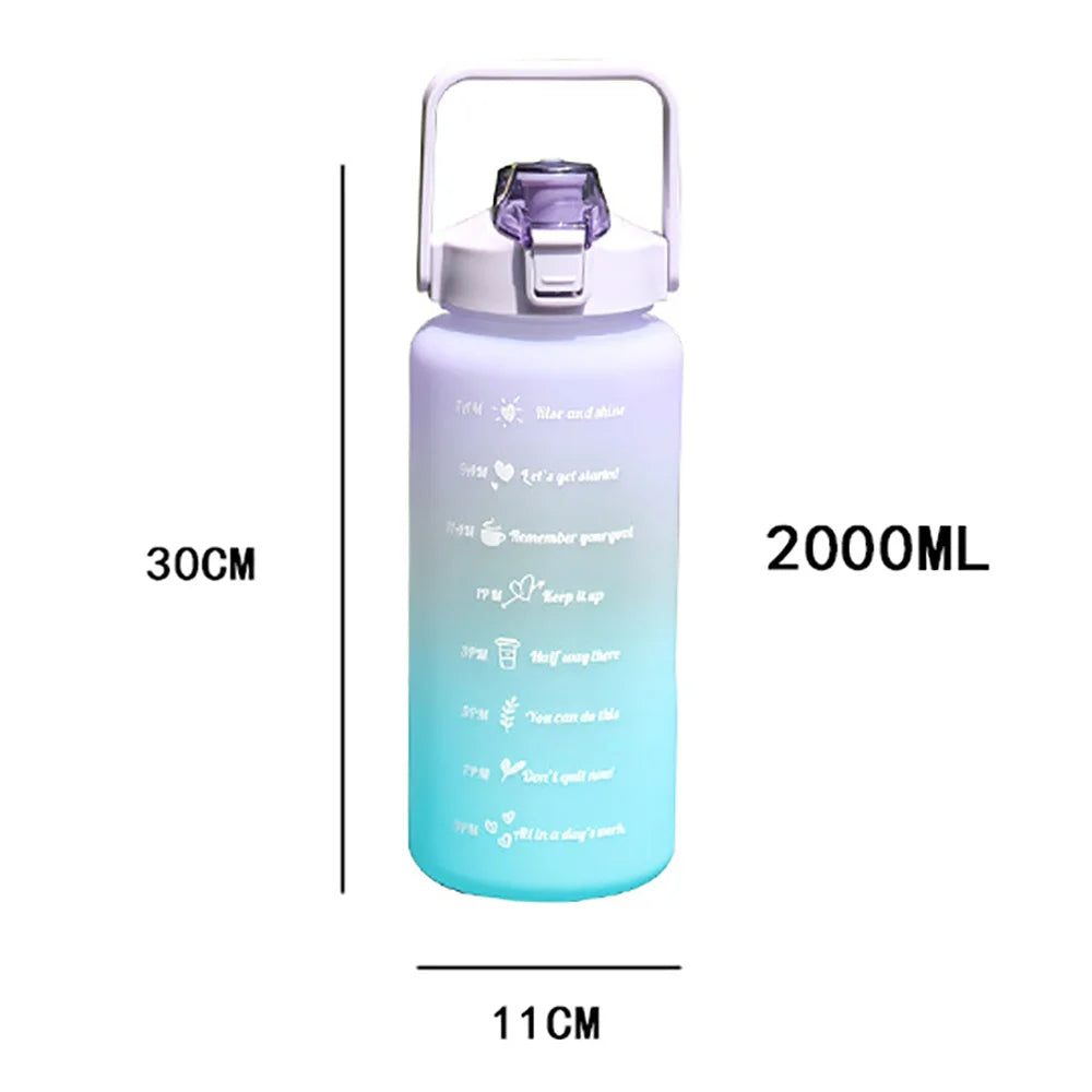 Water Bottle 2 Liter Stay Hydrated Motivated Leak proof Plastic Sport Bottle Reminder Times Sports Outdoor Fitness Office Indoor.