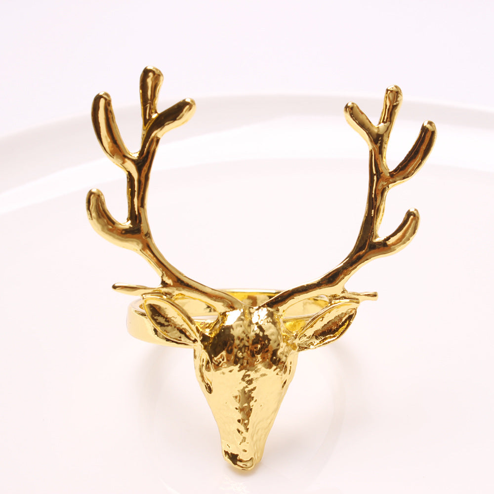 4Pcs Deer Napkin Rings. Christmas Elk Head Napkin Rings, Holders. Alloy Reindeer Napkin Buckle. Xmas, Thanksgiving Dining Table Decor.