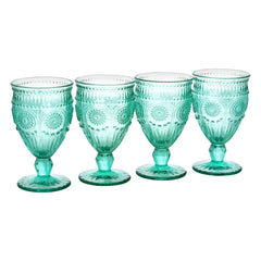 12-Ounce Footed Glass Goblets, Set Of 4, Turquois.