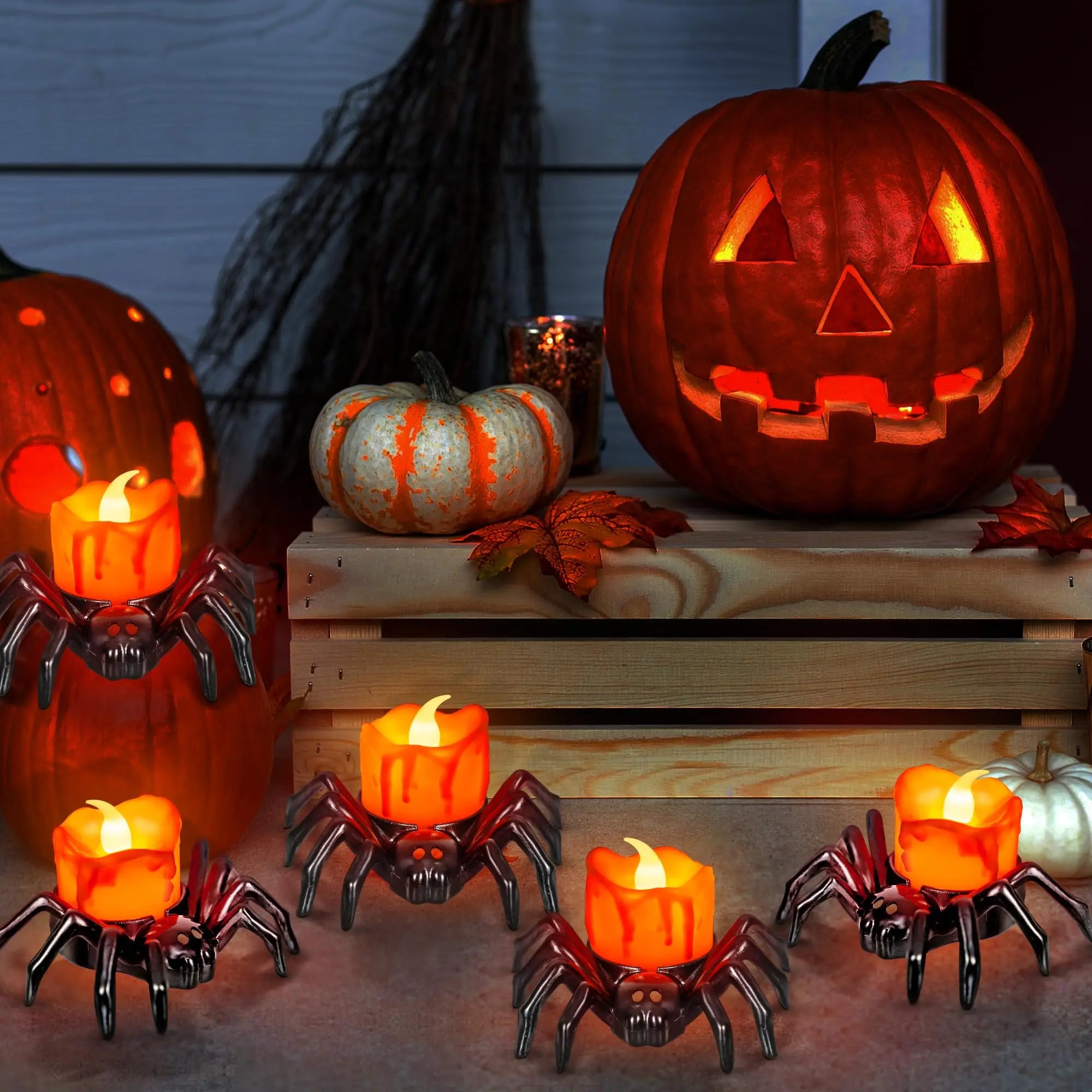 6 PCS Halloween Tea Lights Candles, Battery Operated Halloween Flameless LED Candles, Halloween Spider Tealights Spooky Electric