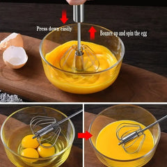 Kitchen Stainless Steel Whisk Hand Pressure Semi-automatic Egg Beater Self Turning Cream Mixer.