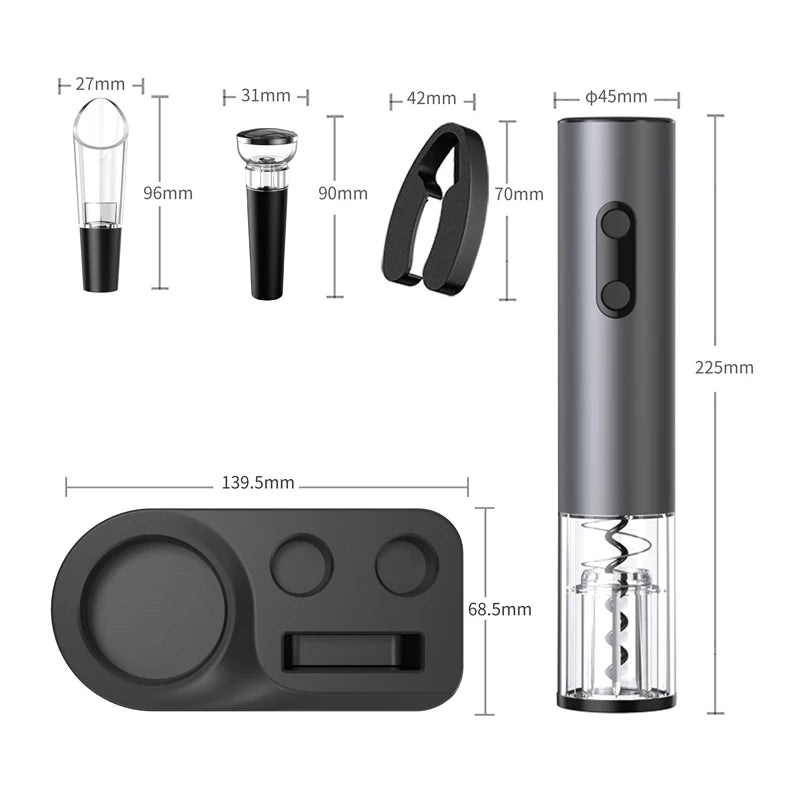 Electric Wine Opener Set Automatic Corkscrew With Foil Cutter One-click Button Battery Operated Bottle Opener.