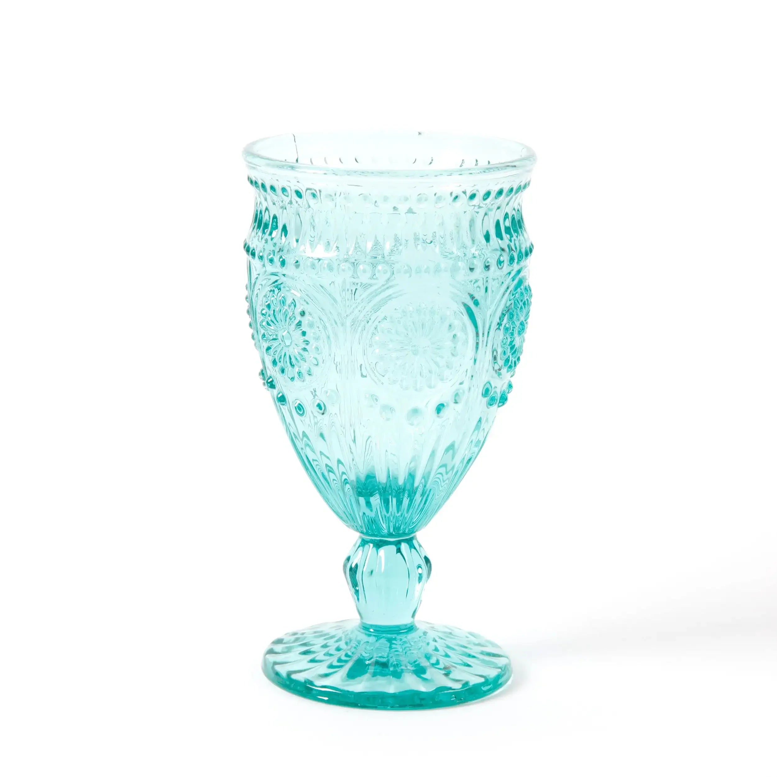 12-Ounce Footed Glass Goblets, Set Of 4, Turquois.