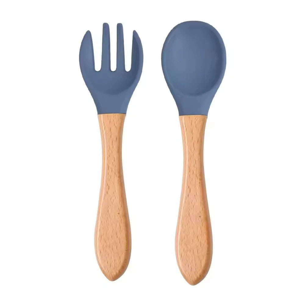 Food-grade Silicone Baby Products Baby Eating Spoon and Fork Set. Training Tableware.