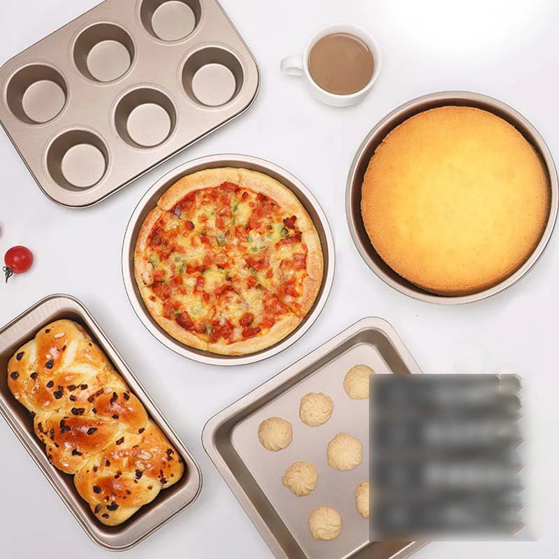 5PCS A Set Bakeware Rose Gold.  Carbon Steel Baking Pizza Pan, Cake Tray, Kitchen Pastry,.