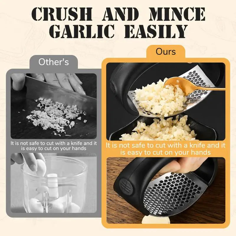 Garlic Press Crusher Kitchen Stainless Steel Garlic Crusher Presser Ergonomic Handle Cooking Gadget for Fine Garlic and Fruit