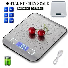 5kg - 11Lb / 10kg - 22Lb Precise Small And Portable Stainless Steel Digital Kitchen Panel Scale, USB Charging Multifunction LCD Display.