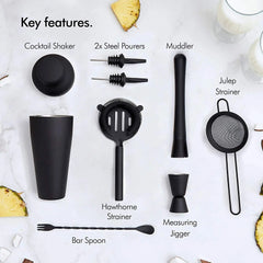 Parisian Matte Black 9 Piece Stainless Steel Cocktail Shaker Set.