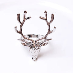 4Pcs Deer Napkin Rings. Christmas Elk Head Napkin Rings, Holders. Alloy Reindeer Napkin Buckle. Xmas, Thanksgiving Dining Table Decor.