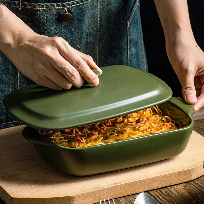 Ceramic Roasting Pan with Lid Option.  Two Ear Baking Pan.