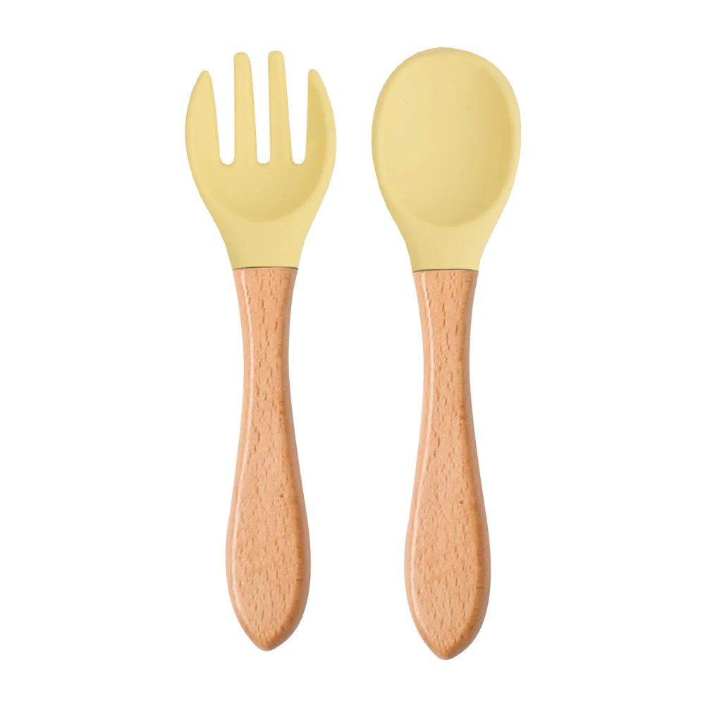 Food-grade Silicone Baby Products Baby Eating Spoon and Fork Set. Training Tableware.