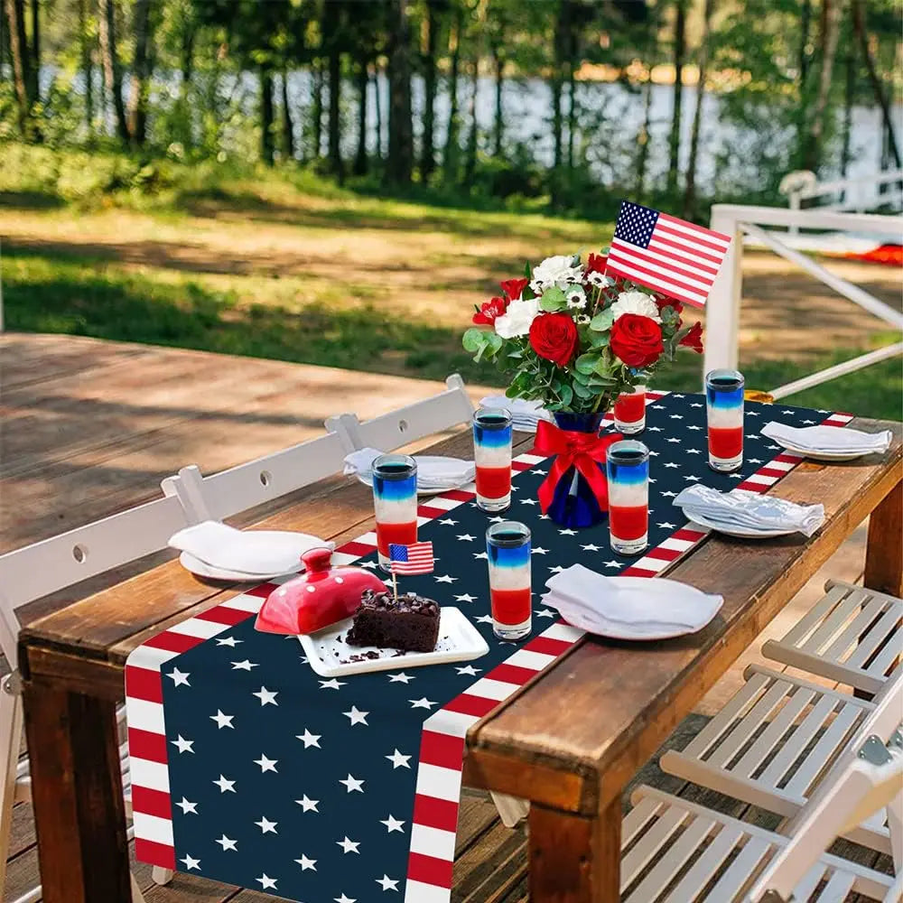 Independence Day 4th of July Linen Table Runners Dresser Scarf Table Decor Farmhouse Washable Kitchen Dinner Holiday Party Decor.