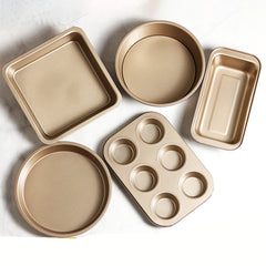 5PCS A Set Bakeware Rose Gold.  Carbon Steel Baking Pizza Pan, Cake Tray, Kitchen Pastry,.