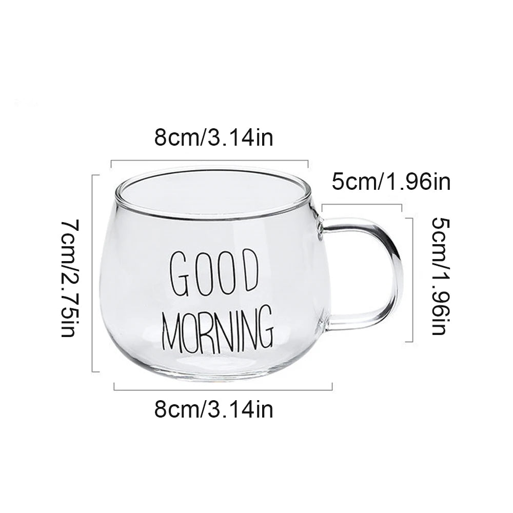 11 oz Glass Coffee Mug. "Good Morning"