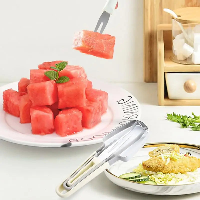 3-in-1 Watermelon Cutter Slicer Tool, Stainless Steel Watermelon Knife and Fork.