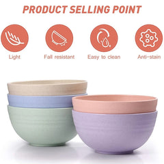 5 PCS 12Cm Cereal Bowls Wheat Straw Unbreakable Reusable Bowlad Bowl Soup Bowl Noodle Container Mixing Bowls