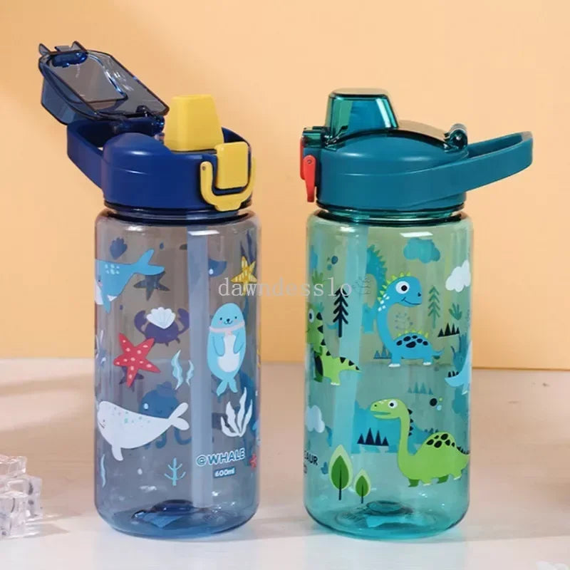 600Ml - 20.29Oz Kids Sippy Cup, Water Bottles, Creative Cartoon Drinking With Straws And Lids Spill Proof. Portable. Toddlers Beverage Cups