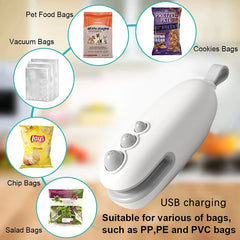 1PC Sealing Machine Rechargable 2 In 1 Bag Heat Sealer, Storage Bag Plastic Package Snack Sealer,  Handheld Heat Sealer For Food